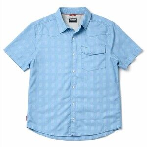 Simms Big Sky Fishing Shirt sz M Pearl Snap Vented Blue Gorpcore Performance UPF